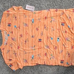 Women's Orange Printed Sleep Shirt/bathing Suit Cover Up